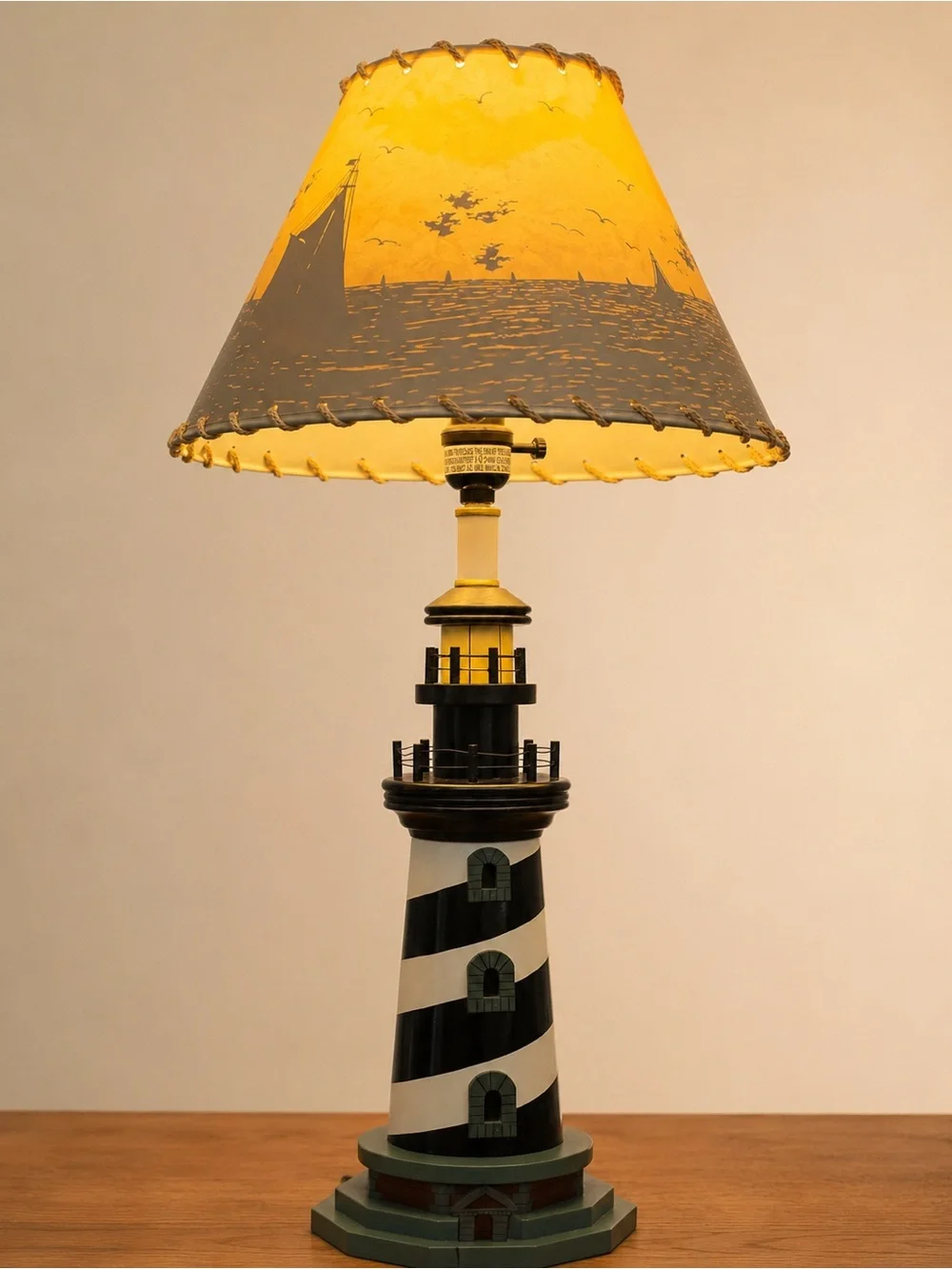 🌊Beautiful Lighthouse Table Lamp with Silhouette Lampshade- Coastal Accent
